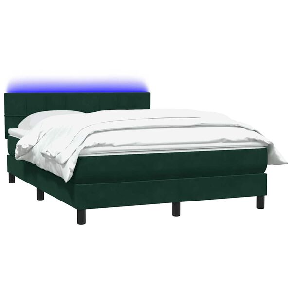 vidaXL Boxspring met matras en LED fluweel donkergroen 160x210 cm