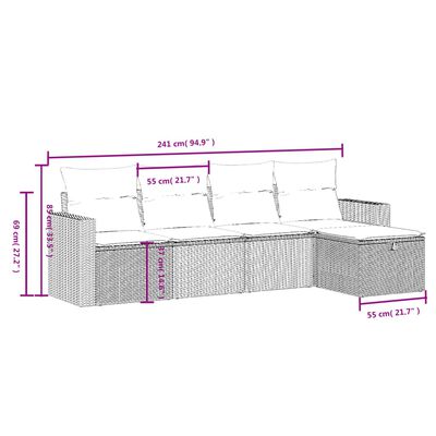 vidaXL 5-delige Loungeset met kussens poly rattan bruin