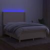 vidaXL Boxspring met matras en LED stof cr&egrave;mekleurig 140x200 cm