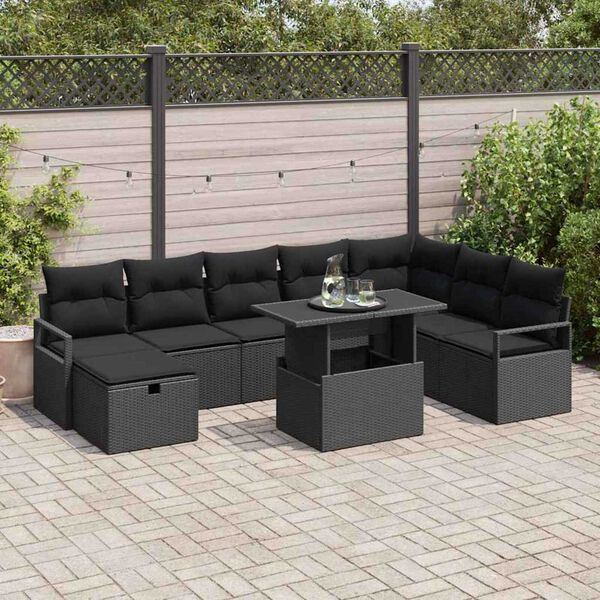 vidaXL Tuin Sofa Set met kussen met opslag 9 pcs Zwart Poly riet