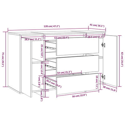 vidaXL Dressoir met 3 lades 120x41x75 cm bewerkt hout zwart