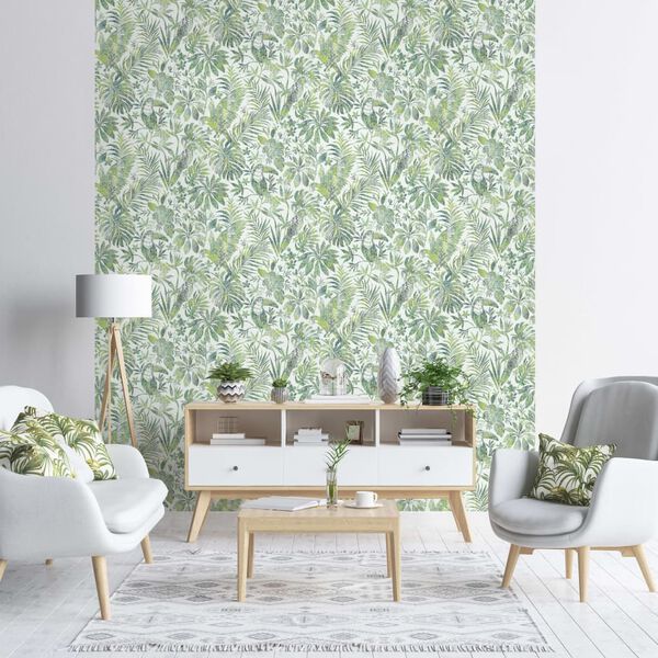 DUTCH WALLCOVERINGS Behang bladeren en toekan groen