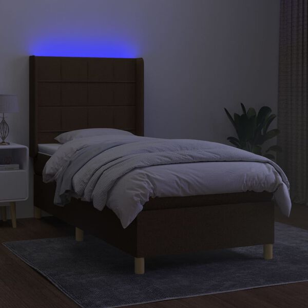 vidaXL Boxspring met matras en LED stof donkerbruin 80x200 cm