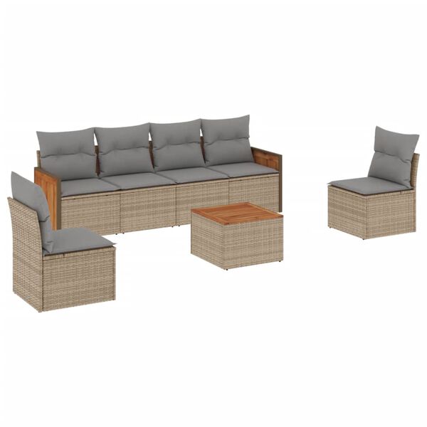 vidaXL 7-delige Loungeset met kussens poly rattan beige