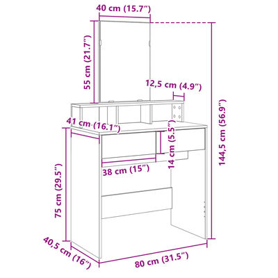 vidaXL Kaptafel met spiegel 80x41x144,5 cm betongrijs