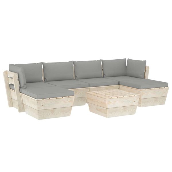 vidaXL 7-delige Loungeset met kussens pallet vurenhout