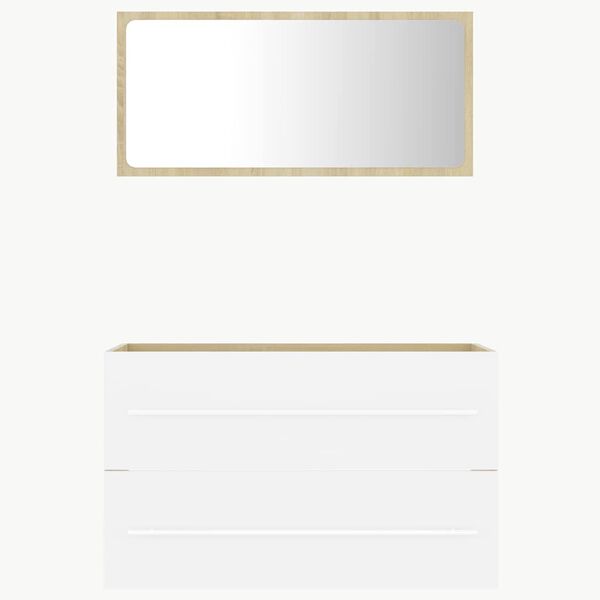 vidaXL 2-delige Badkamermeubelset bewerkt hout wit en sonoma eiken