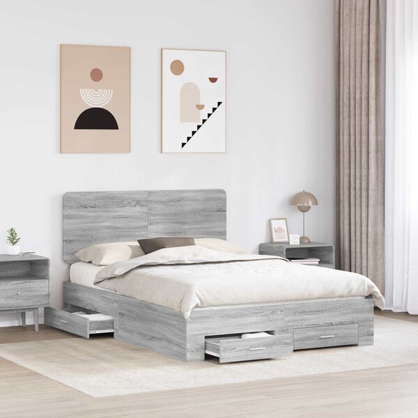vidaXL Bedframe met hoofdeinde Grijs Sonoma 140 x 190 cm Bewerkt hout