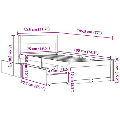 vidaXL Bedframe zonder matras massief grenenhout 75x190 cm