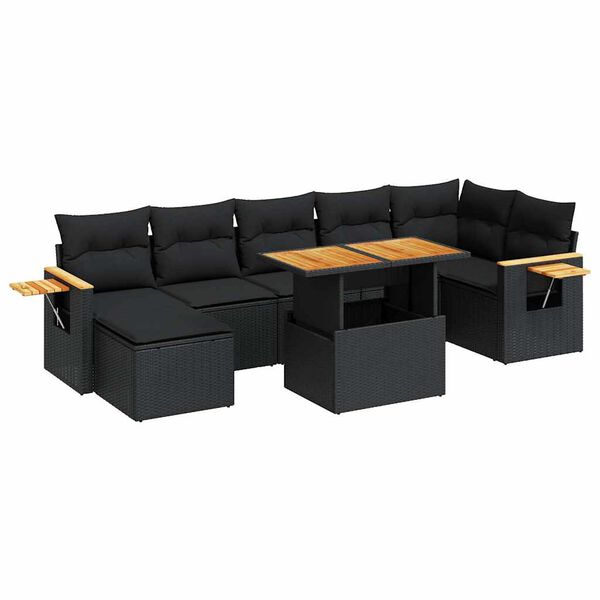 vidaXL 8-delige Loungeset met kussens poly rattan acacia zwart