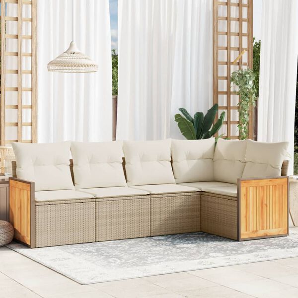 vidaXL 5-delige Loungeset met kussens poly rattan beige