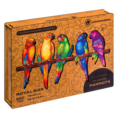 UNIDRAGON Puzzel Playful Parrots 620 stukjes 72x40 cm Royal Size hout