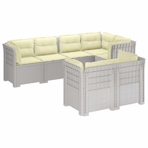 vidaXL 7-Persoons Tuinbank met Kussens Rieten Look PP Wit