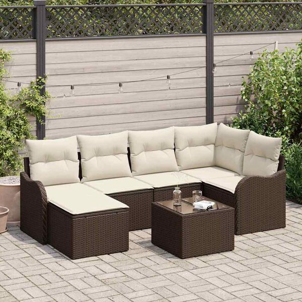 vidaXL Tuin Sofa Set met kussen 7 pcs Bruin Poly riet