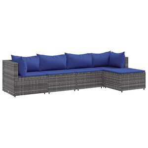 vidaXL 5-delige Loungeset met kussens poly rattan grijs