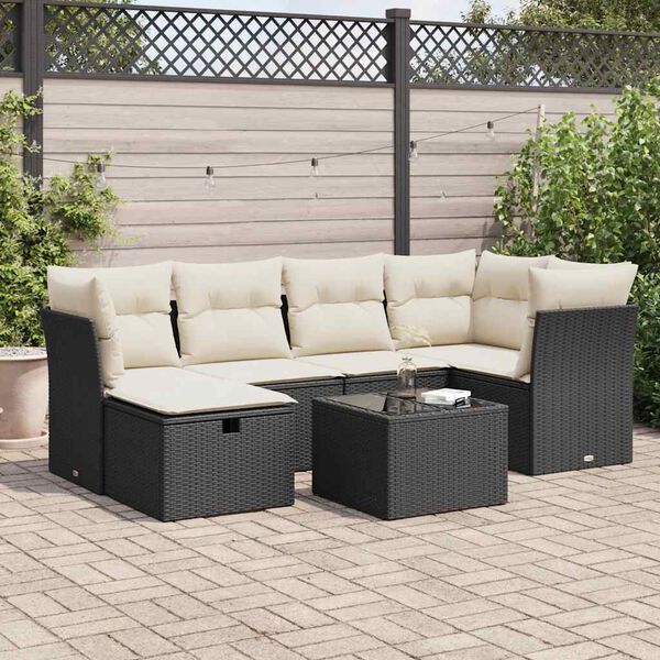 vidaXL 6-delige Loungeset met kussens poly rattan zwart