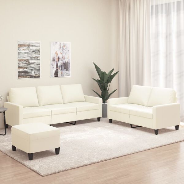 vidaXL 3-delige Loungeset met kussens kunstleer cr&egrave;me