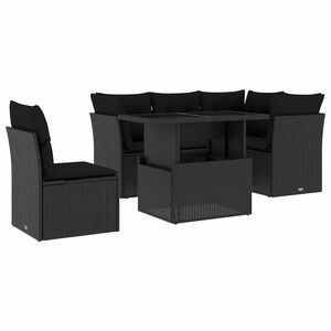 vidaXL 6-delige Loungeset met kussens poly rattan zwart