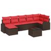 vidaXL Bankstel met kussen met opslag 8 pcs Bruin en Rood poly rattan