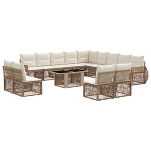 vidaXL Tuinbankenset 14 st Beige en Cr&egrave;me Wit poly rattan