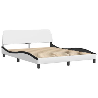 vidaXL Bedframe met hoofdbord kunstleer zwart en wit 160x200 cm