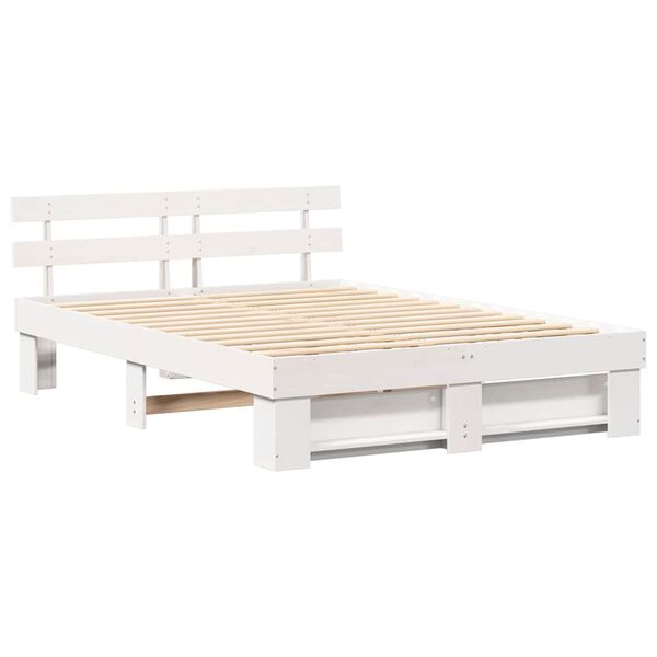 vidaXL Bedframe met hoofdeinde Wit 150 x 200 cm Massief grenenhout
