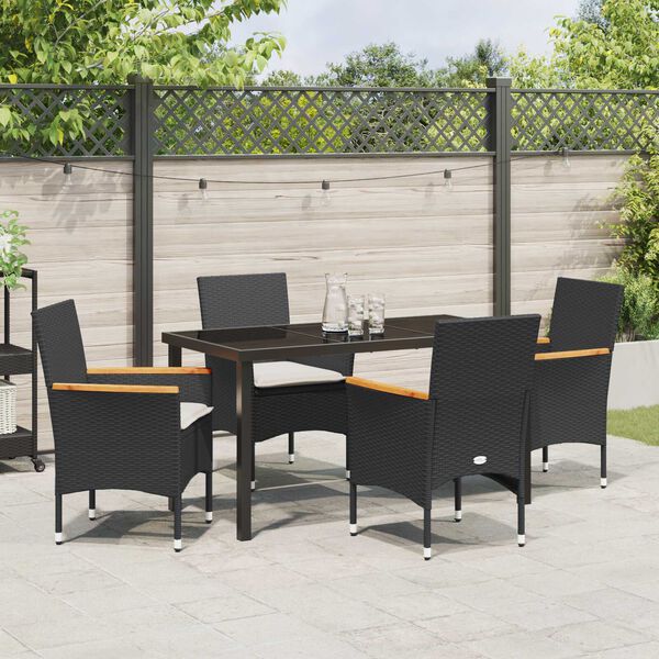 vidaXL Tuin eettafelset met kussen 5 pcs Zwart poly rattan