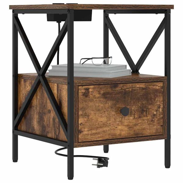 vidaXL Nachtkastje met lade 2 pcs Gerookt eiken 41,5 x 40,5 x 55 cm