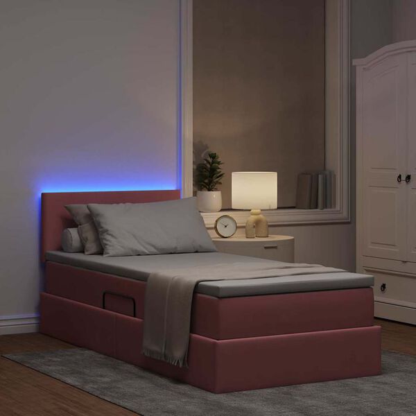 vidaXL Opbergbed met LED met matras met LED Roze 90 x 200 cm Fluweel