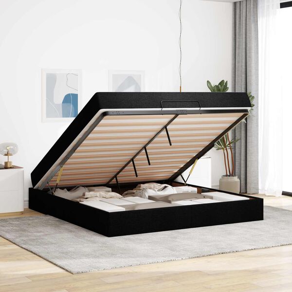 vidaXL Bedframe met matras met matras 2 pcs Zwart Stof