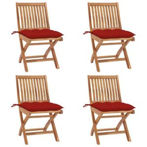 vidaXL Opklapbare stoelen met kussens, 4 stuks, massief teakhout