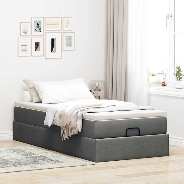 vidaXL Ottoman bed met matras 90x190cm stof donkergrijs