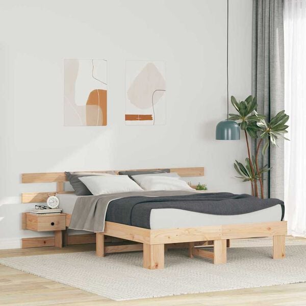 vidaXL Bedframe met hoofdeinde Bruin 120 x 190 cm Massief grenenhout