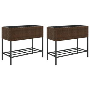 vidaXL Plantenbakken met schap 2 st 90x40x75 poly rattan bruin