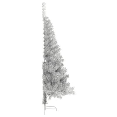vidaXL Kunstkerstboom half met standaard 150 cm PET zilverkleurig