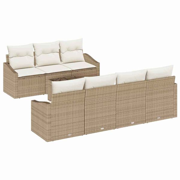 vidaXL Bankstel met kussen met opslag 8 pcs Beige en Cr&egrave;me poly rattan