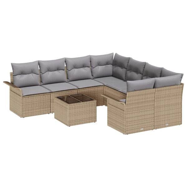 vidaXL Tuin Sofa Set 9 pcs Beige Poly riet
