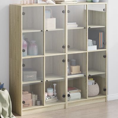 vidaXL Boekenkast met deuren 136x37x142 cm hout sonoma eikenkleurig