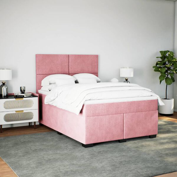 vidaXL Boxspring met matras fluweel roze 160x200 cm