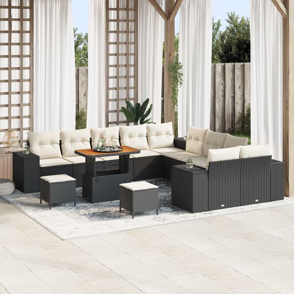 vidaXL Tuin Sofa Set met kussen 13 pcs Zwart poly rattan