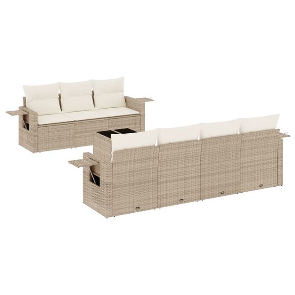 vidaXL 8-delige Loungeset met kussens poly rattan beige