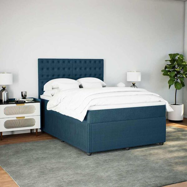 vidaXL Boxspring met matras fluweel blauw 160x200 cm