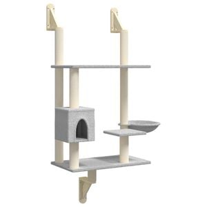 vidaXL Kattenmeubel wandgemonteerd met krabpaal 153 cm lichtgrijs