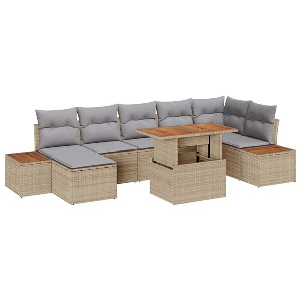 vidaXL Tuin Sofa Set met opslag 8 pcs Beige Poly riet