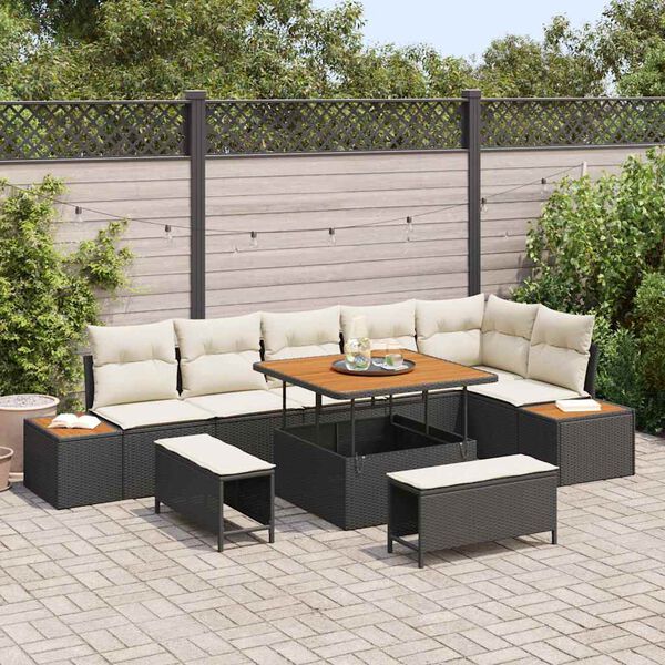 vidaXL Tuin Sofa Set met kussen met opslag Zwart Poly riet
