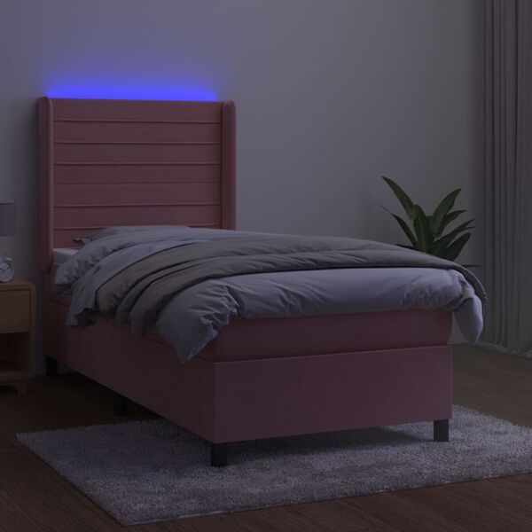 vidaXL Boxspring met matras en LED fluweel roze 90x190 cm