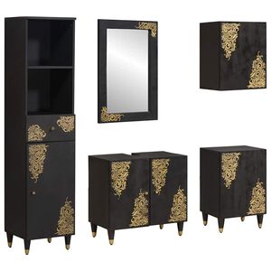 vidaXL Badkamerkastenset 5 st Zwart 62 x 33 x 58 cm Massief Mango Hout