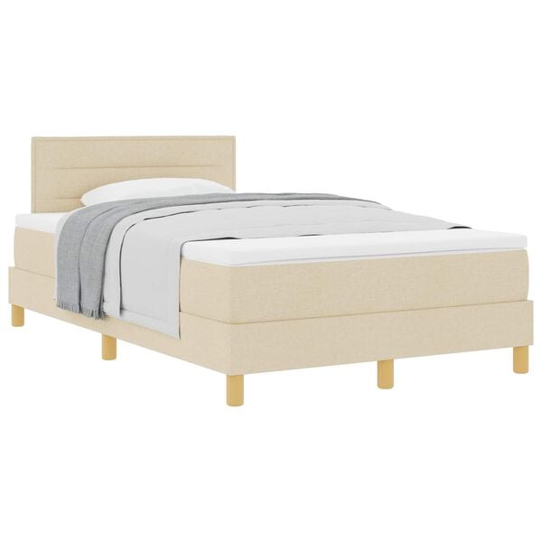 vidaXL Boxspringbed met kussen met hoofdeinde Cr&egrave;me 120 x 190 cm Stof