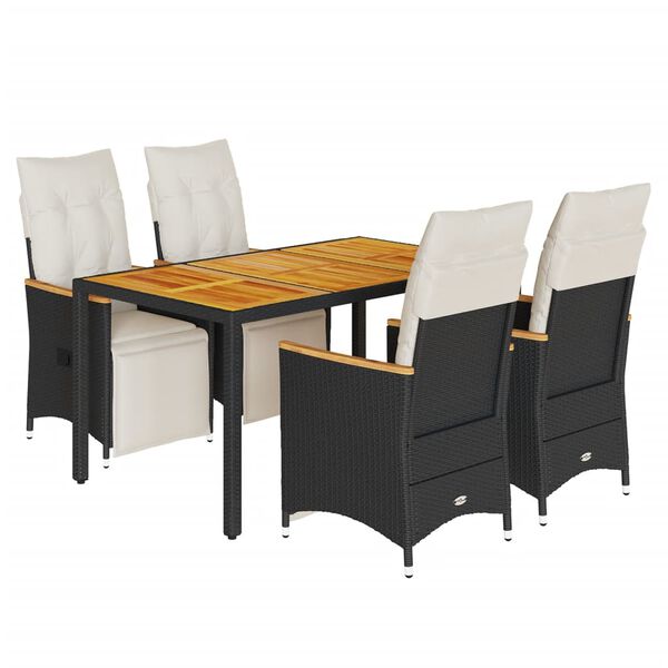 vidaXL 5-delige Bistroset met kussens poly rattan zwart