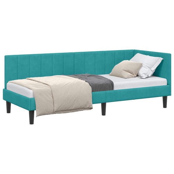 vidaXL Hoekbedframe met hoofdeinde Turquoise 80 cm x 200 cm Fluweel